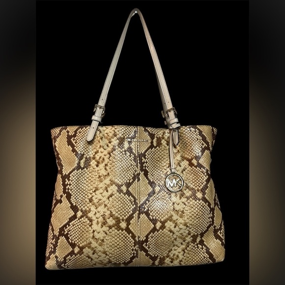 Michael Kors Handbags - Michael Kors Tan Snake Print Tote Bag, Preloved